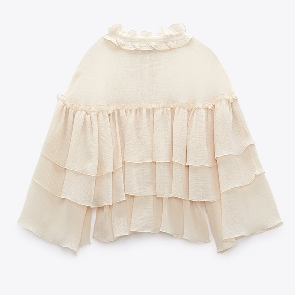ZARA RUFFLED SEMI-SHEER TOP - Picture 10 of 10
